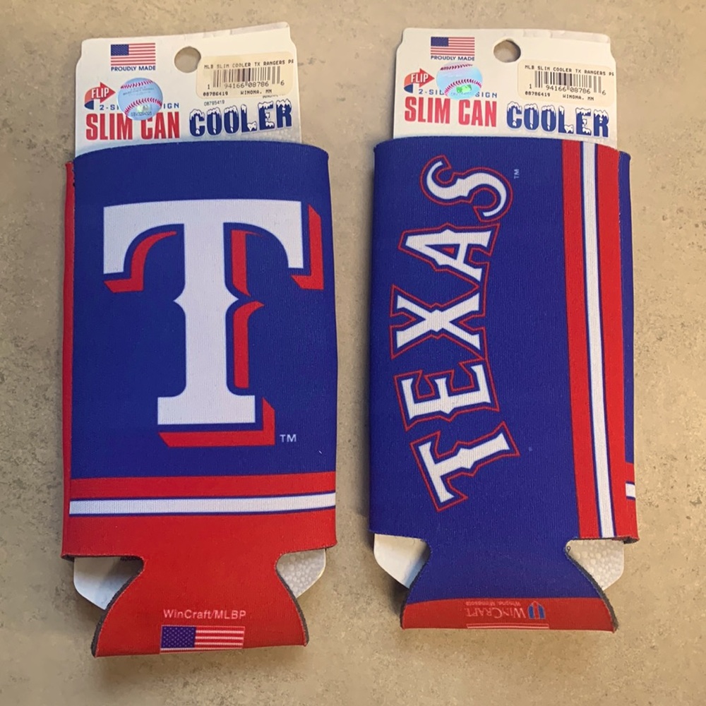 Texas Rangers Slim can cooler coozie